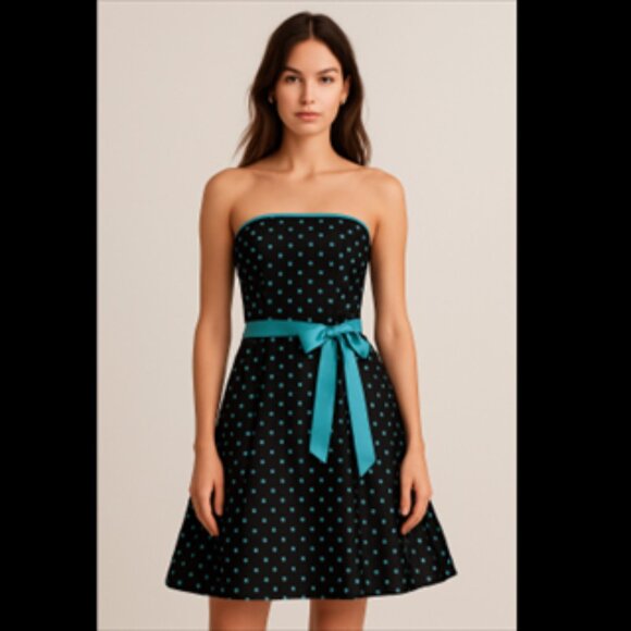 Jessica McClintock Gunne Sax Vintage Polka Dot Strapless Fit and Flare Dress (5) - Picture 1 of 16